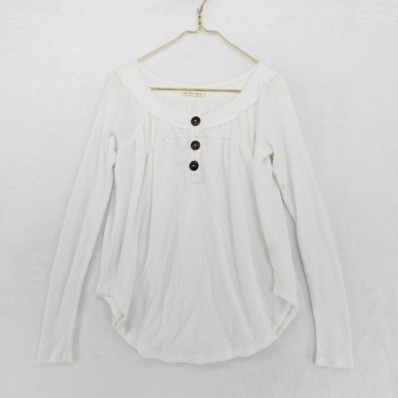 Free People We The Free Off-White Thermal Button Knit Henley Tunic Top P5177 - Picture 2 of 9